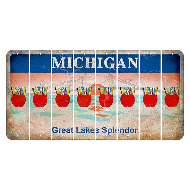 Michigan Great Lakes Splendor Cut License Plate Strips (Set of 8) Teacher Apple