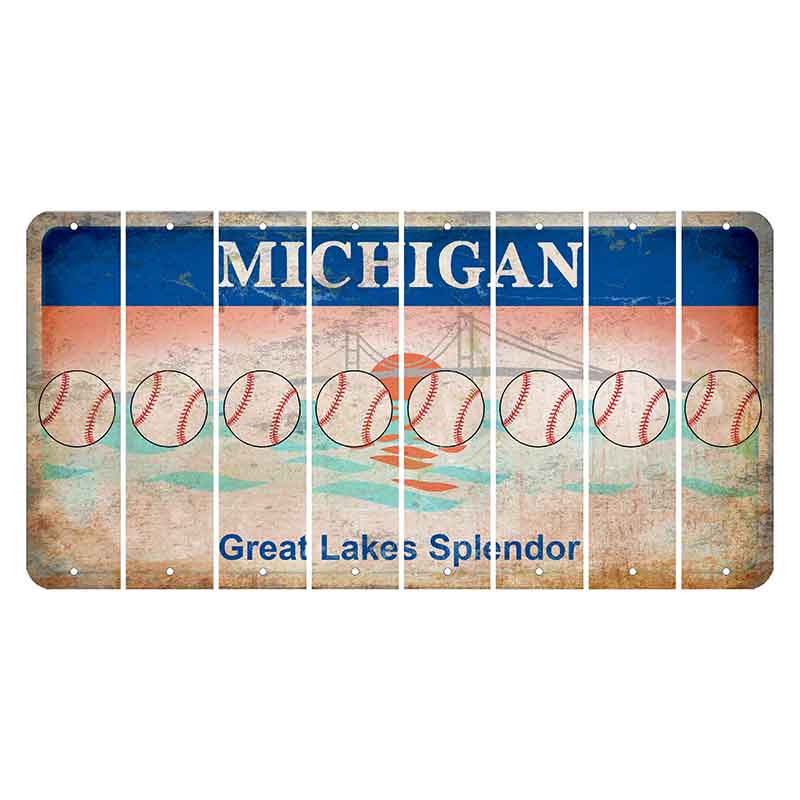 Michigan Great Lakes Splendor Cut License Plate Strips (Set of 8) Baseball