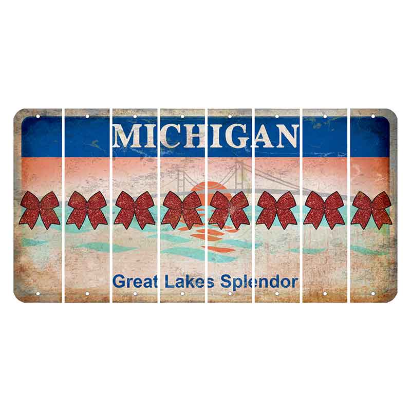 Michigan Great Lakes Splendor Cut License Plate Strips (Set of 8) Cheer Bow