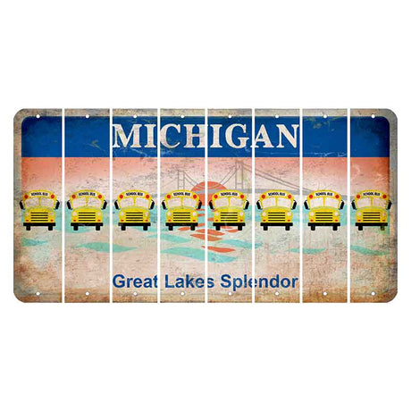 Michigan Great Lakes Splendor Cut License Plate Strips (Set of 8) School Bus