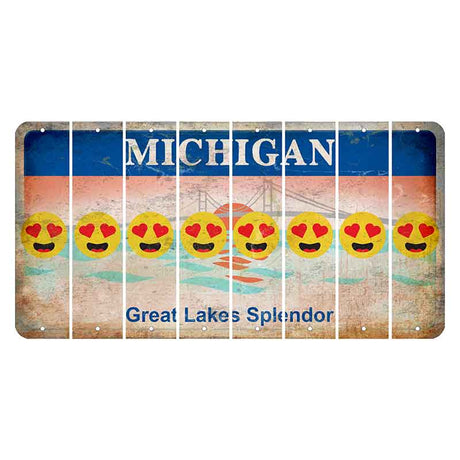 Michigan Great Lakes Splendor Cut License Plate Strips (Set of 8) Emoji - Heart Eyes