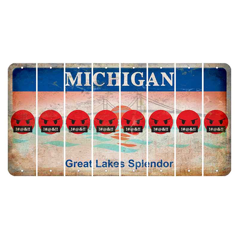 Michigan Great Lakes Splendor Cut License Plate Strips (Set of 8) Emoji - Pissed