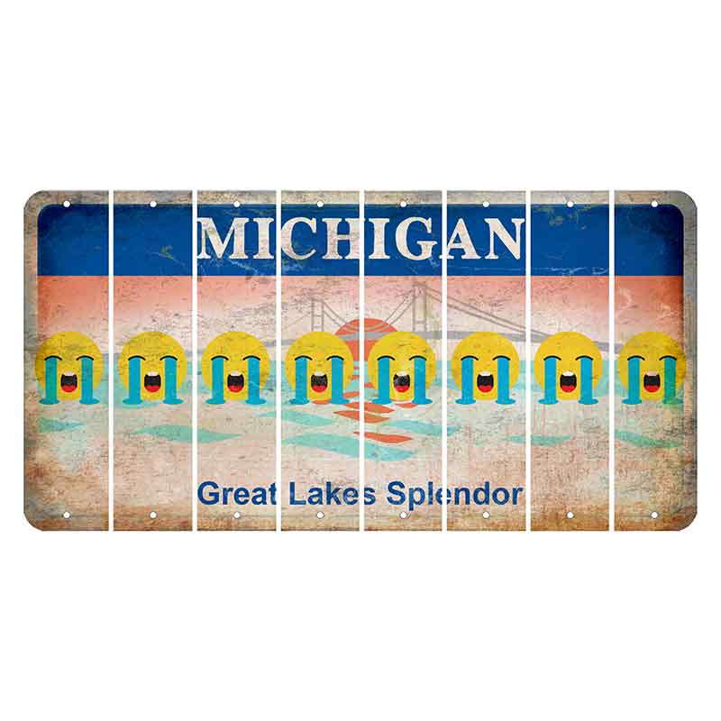 Michigan Great Lakes Splendor Cut License Plate Strips (Set of 8) Emoji - Crying