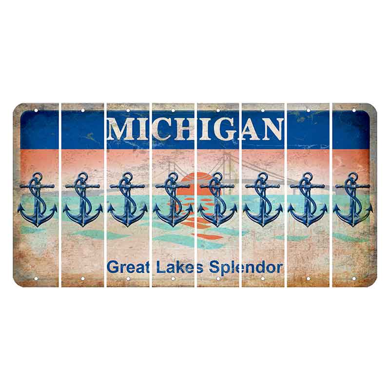 Michigan Great Lakes Splendor Cut License Plate Strips (Set of 8) Boat Anchor