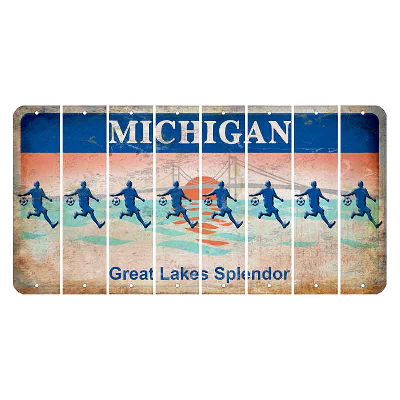 Michigan Great Lakes Splendor Cut License Plate Strips (Set of 8) Soccer Player