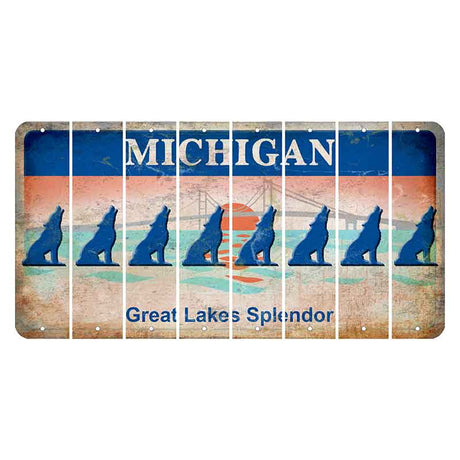 Michigan Great Lakes Splendor Cut License Plate Strips (Set of 8) Howling Wolf