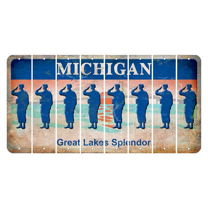 Michigan Great Lakes Splendor Cut License Plate Strips (Set of 8) Soldier - Saluting