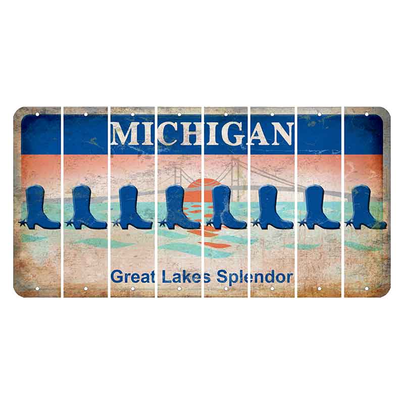 Michigan Great Lakes Splendor Cut License Plate Strips (Set of 8) Cowboy Boot