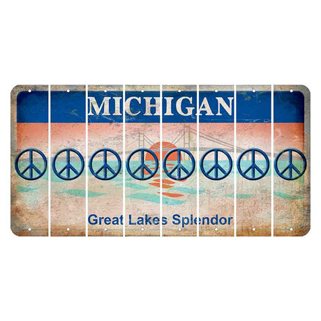 Michigan Great Lakes Splendor Cut License Plate Strips (Set of 8) Peace Sign