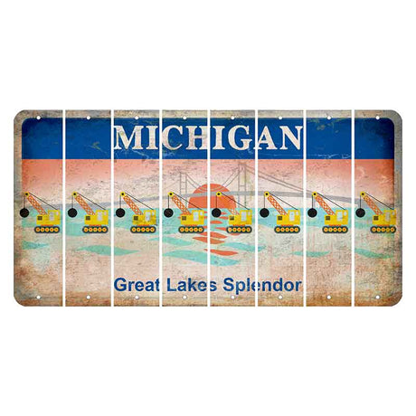 Michigan Great Lakes Splendor Cut License Plate Strips (Set of 8) Wrecking Ball Crane