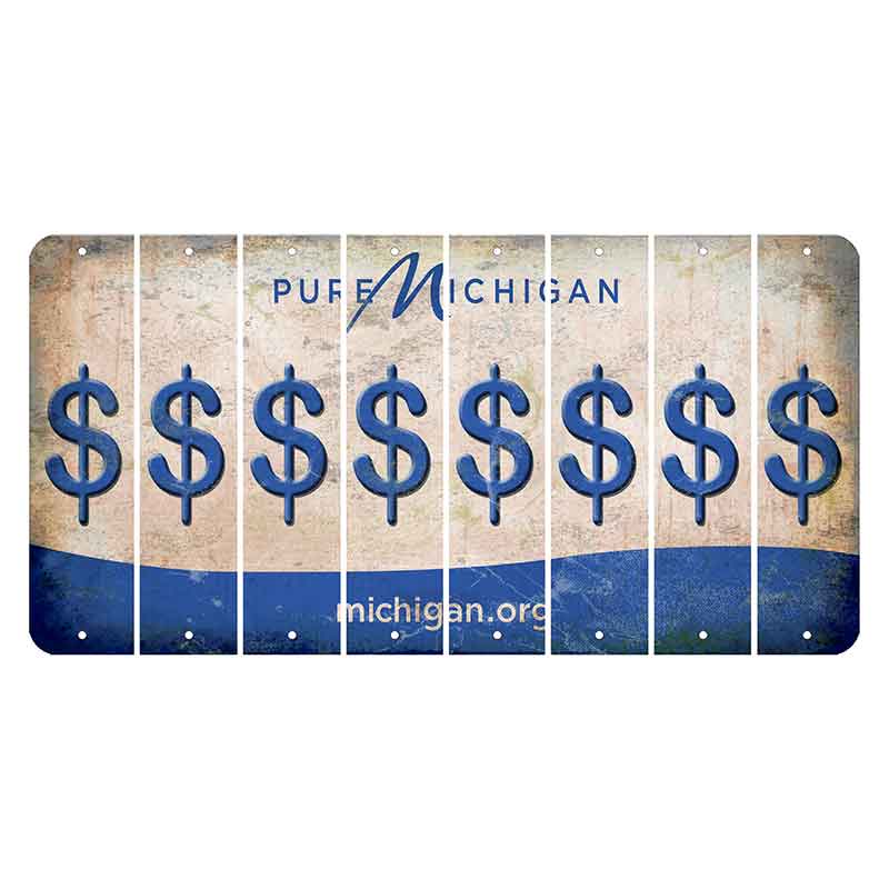 Michigan.org Cut License Plate Strips (Set of 8) Dollar Sign