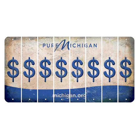 Michigan.org Cut License Plate Strips (Set of 8) Dollar Sign