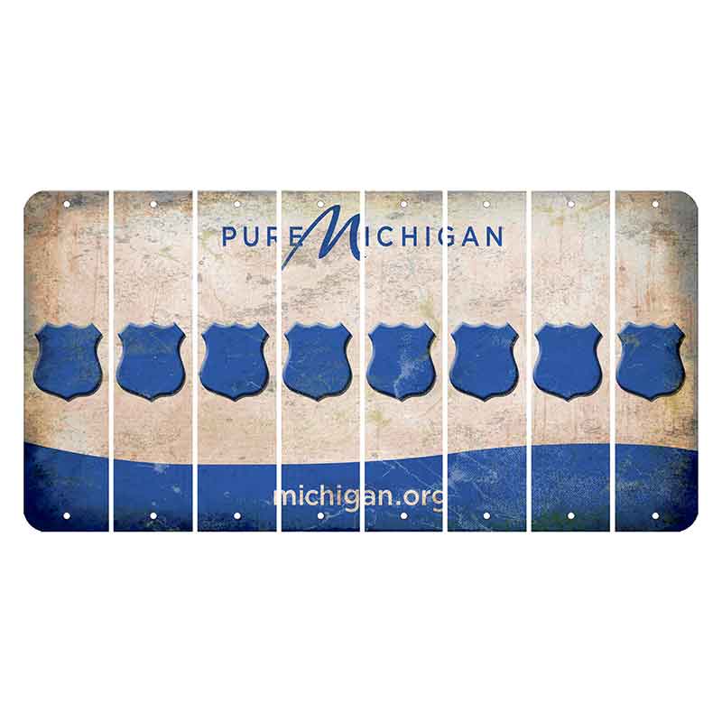 Michigan.org Cut License Plate Strips (Set of 8) Police Badge