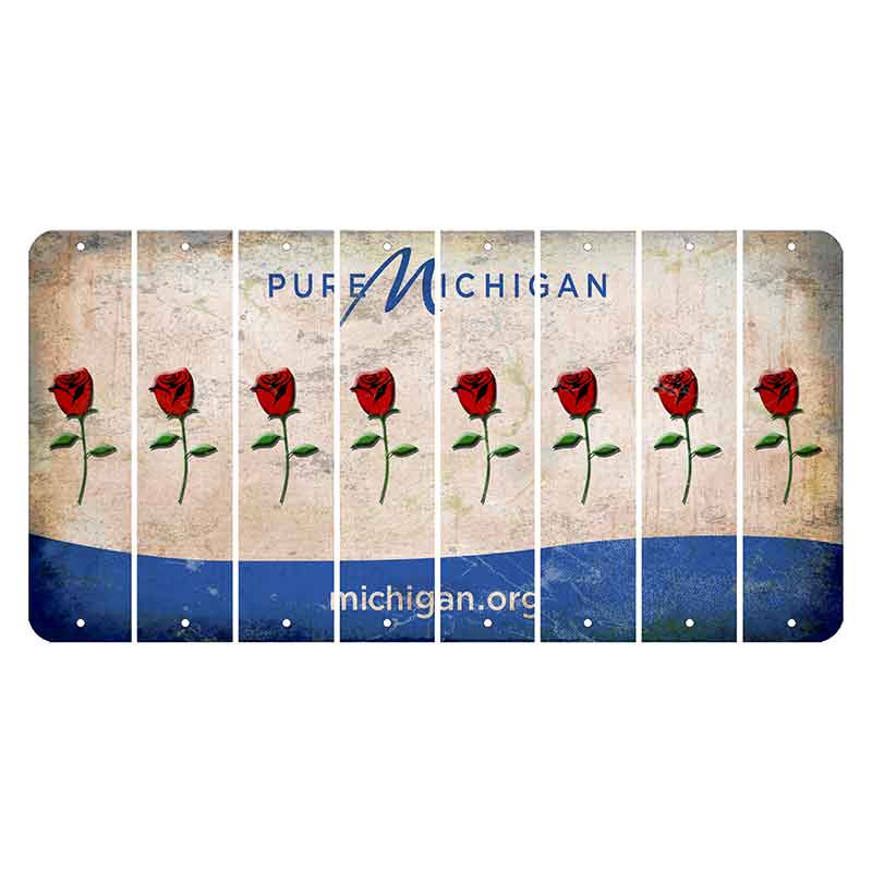 Michigan.org Cut License Plate Strips (Set of 8) Red Rose