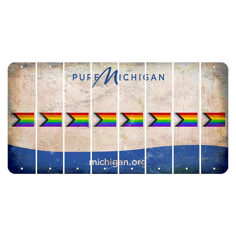 Michigan.org Cut License Plate Strips (Set of 8) LGBTQ Flag