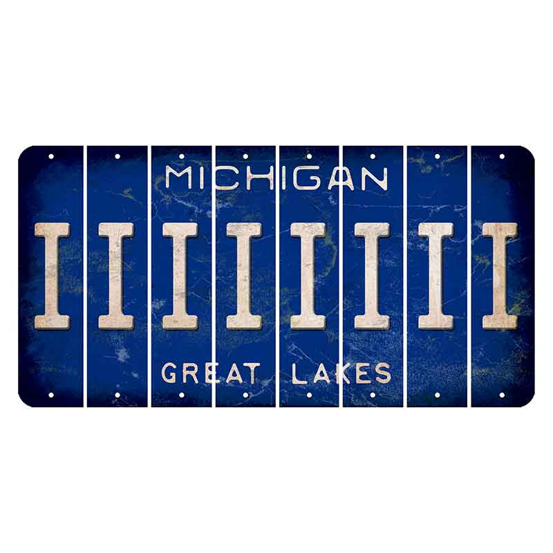 Michigan Blue Great Lakes Cut License Plate Strips (Set of 8) I