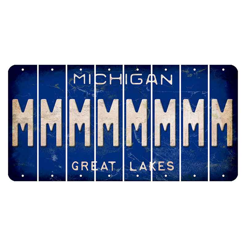 Michigan Blue Great Lakes Cut License Plate Strips (Set of 8) M