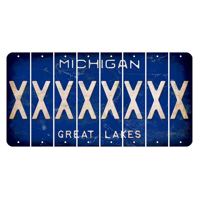 Michigan Blue Great Lakes Cut License Plate Strips (Set of 8) X