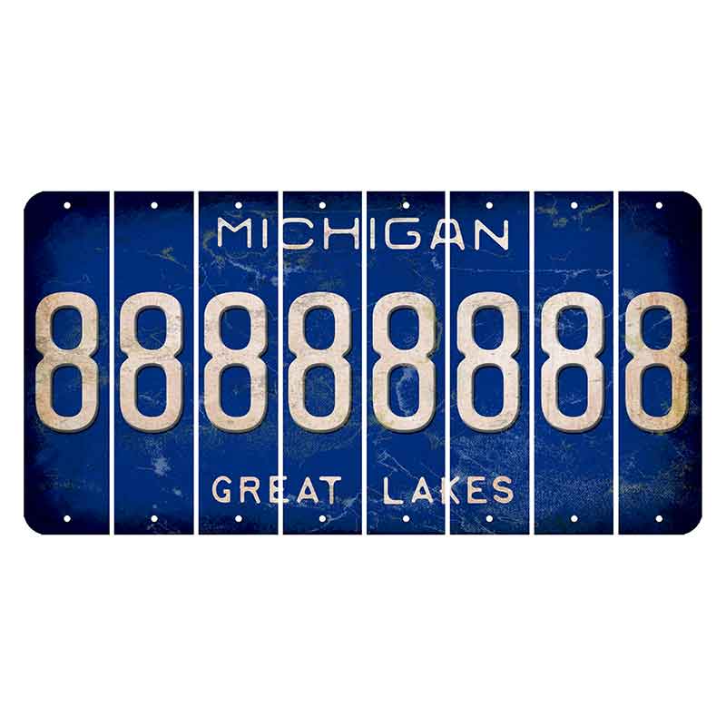 Michigan Blue Great Lakes Cut License Plate Strips (Set of 8) 8