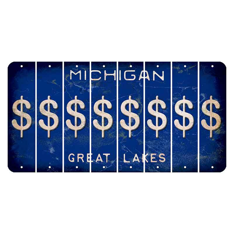 Michigan Blue Great Lakes Cut License Plate Strips (Set of 8) Dollar Sign