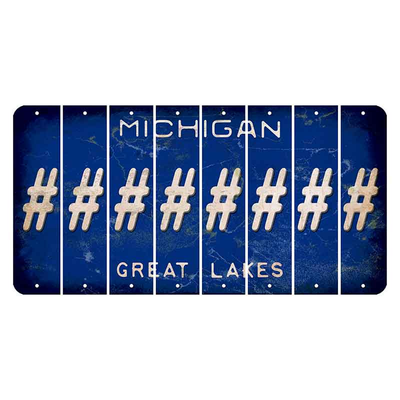 Michigan Blue Great Lakes Cut License Plate Strips (Set of 8) Hashtag