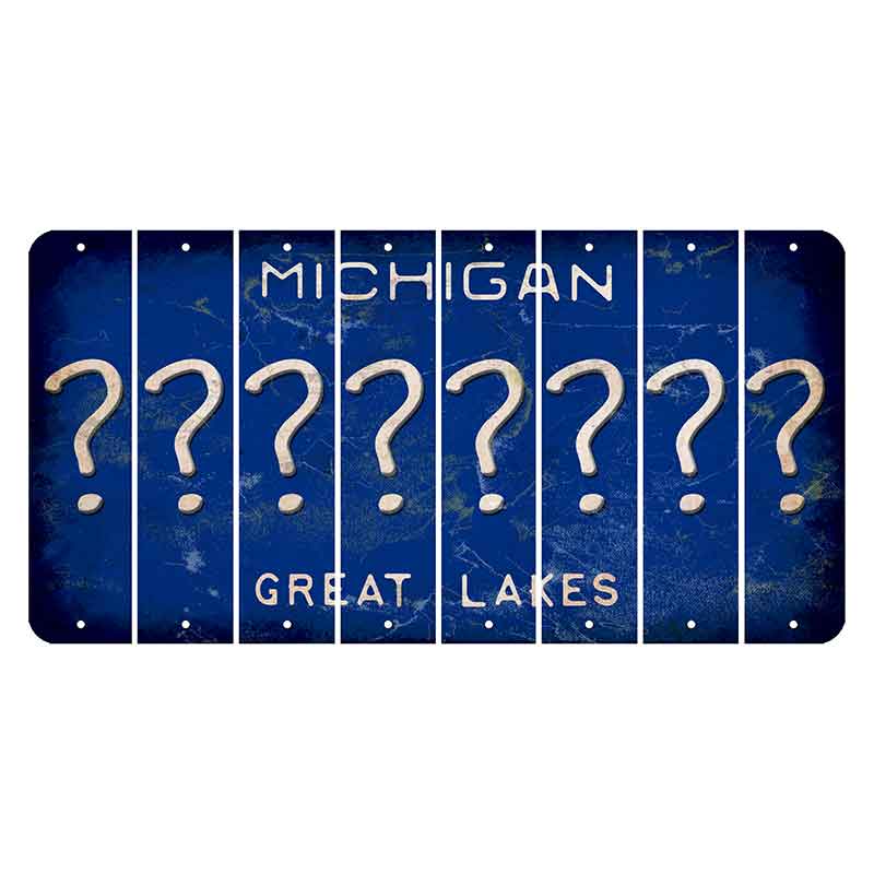 Michigan Blue Great Lakes Cut License Plate Strips (Set of 8) Question Mark