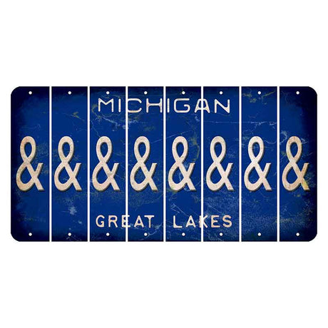 Michigan Blue Great Lakes Cut License Plate Strips (Set of 8) And Sign