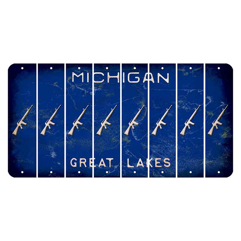 Michigan Blue Great Lakes Cut License Plate Strips (Set of 8) Rifle