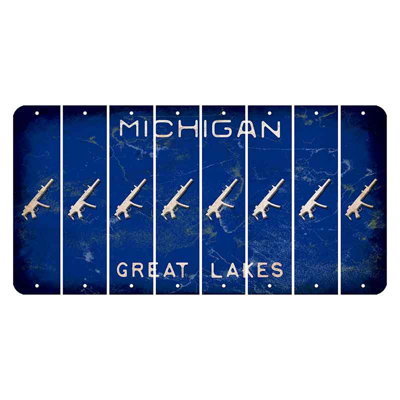 Michigan Blue Great Lakes Cut License Plate Strips (Set of 8) Submachine Gun