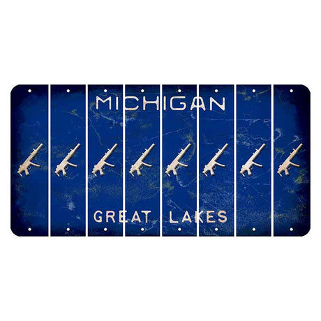 Michigan Blue Great Lakes Cut License Plate Strips (Set of 8) Submachine Gun