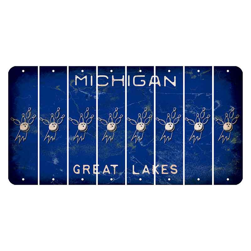 Michigan Blue Great Lakes Cut License Plate Strips (Set of 8) Bowling