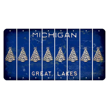 Michigan Blue Great Lakes Cut License Plate Strips (Set of 8) Christmas Tree