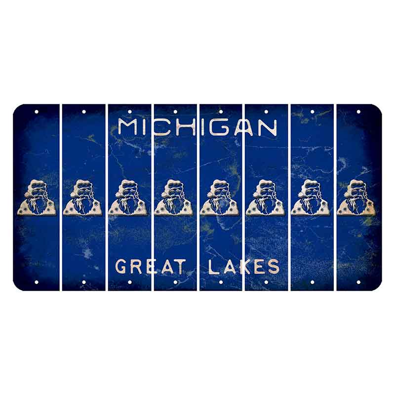 Michigan Blue Great Lakes Cut License Plate Strips (Set of 8) Santa Claus