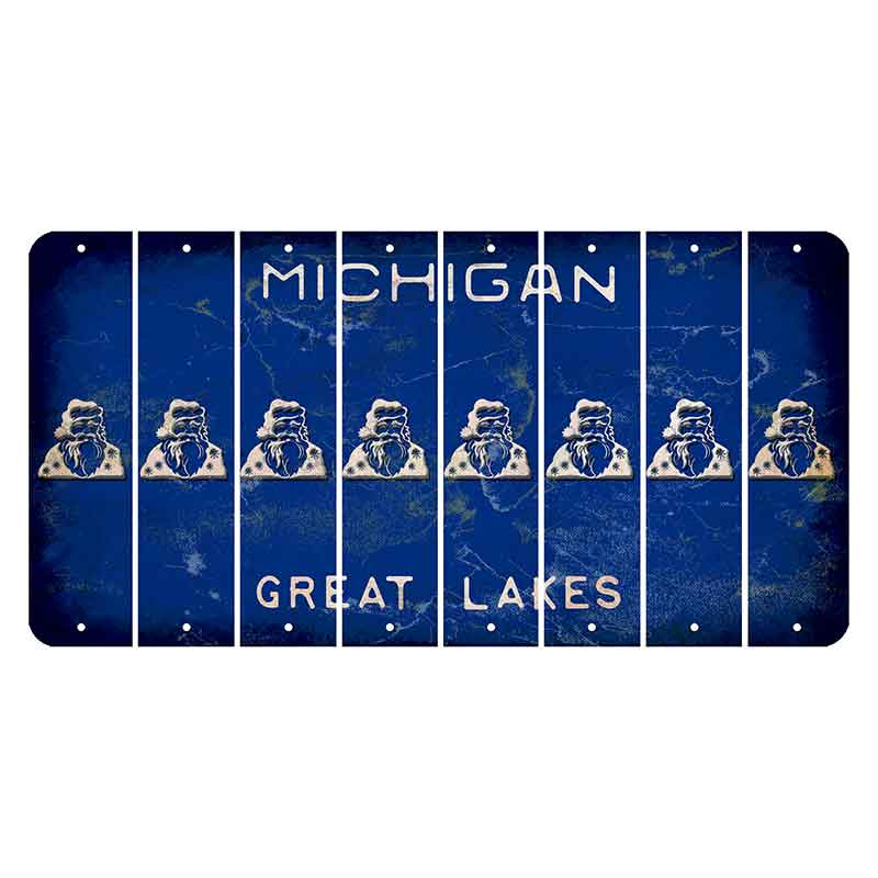 Michigan Blue Great Lakes Cut License Plate Strips (Set of 8) Santa Claus