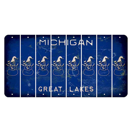 Michigan Blue Great Lakes Cut License Plate Strips (Set of 8) Snowman