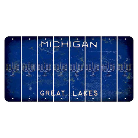 Michigan Blue Great Lakes Cut License Plate Strips (Set of 8) Menorah