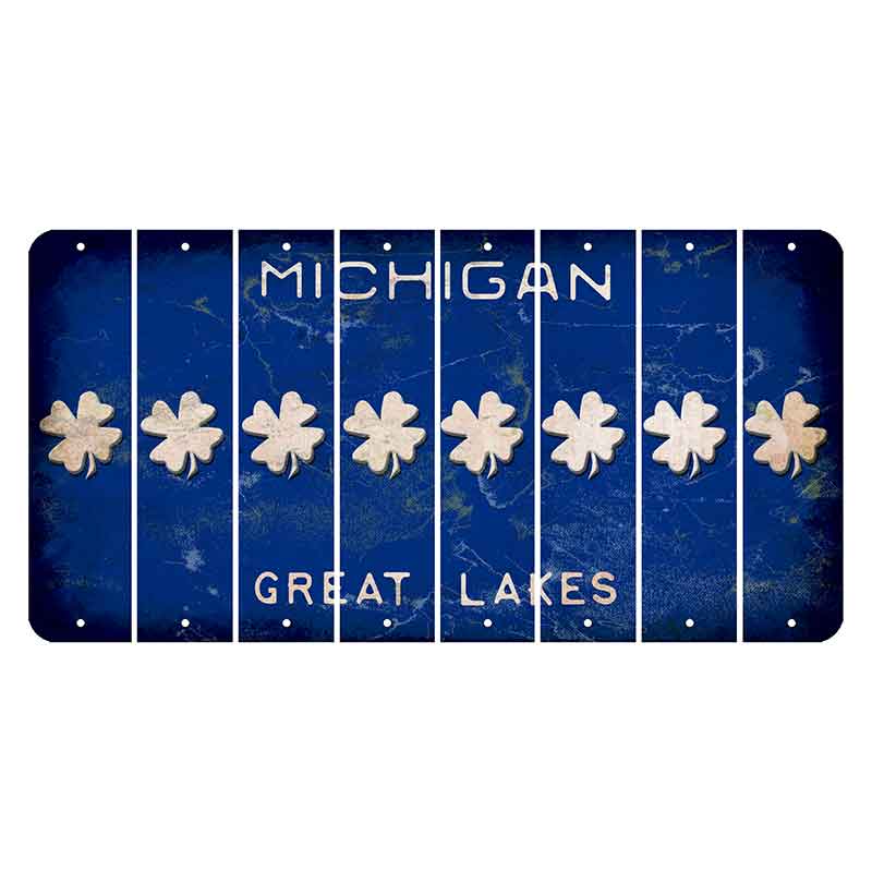 Michigan Blue Great Lakes Cut License Plate Strips (Set of 8) Shamrock