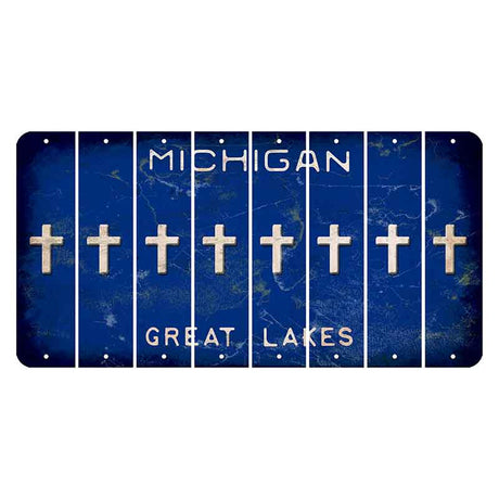 Michigan Blue Great Lakes Cut License Plate Strips (Set of 8) Cross