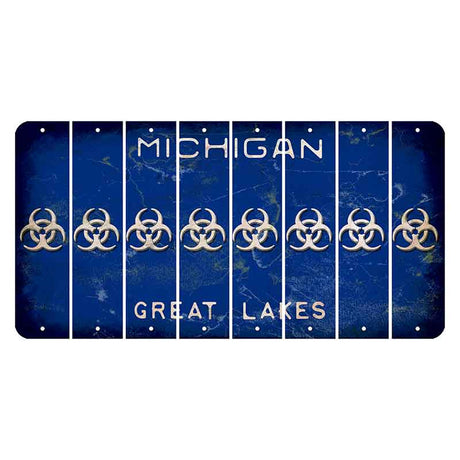 Michigan Blue Great Lakes Cut License Plate Strips (Set of 8) Radioactive