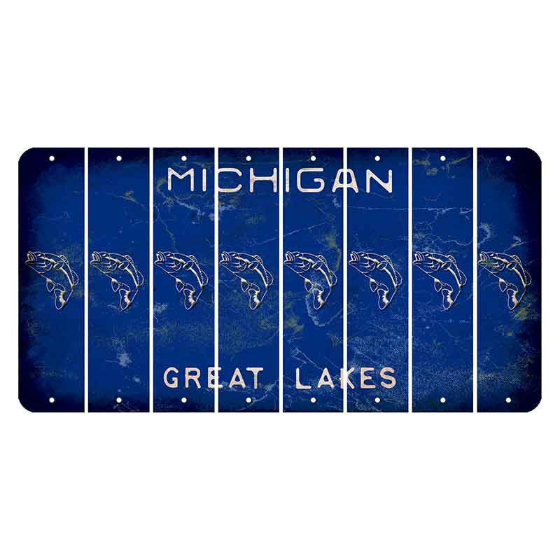 Michigan Blue Great Lakes Cut License Plate Strips (Set of 8) Fish