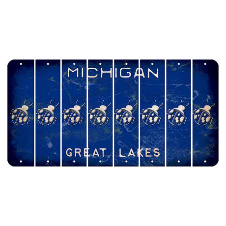 Michigan Blue Great Lakes Cut License Plate Strips (Set of 8) Ladybug