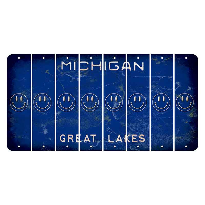 Michigan Blue Great Lakes Cut License Plate Strips (Set of 8) Smiley Face