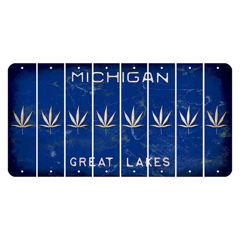 Michigan Blue Great Lakes Cut License Plate Strips (Set of 8) Pot Leaf