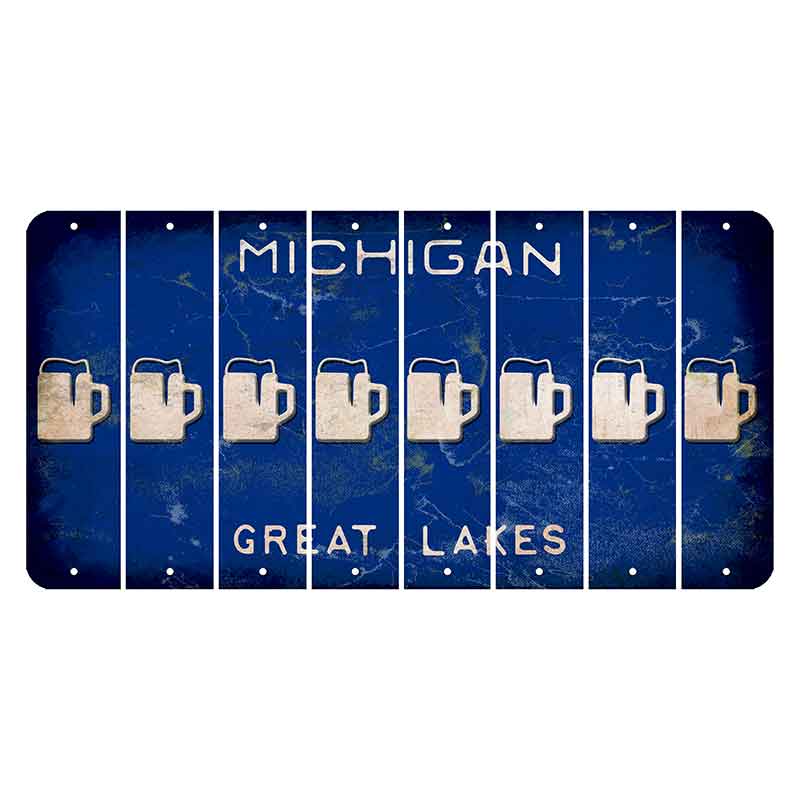 Michigan Blue Great Lakes Cut License Plate Strips (Set of 8) Beer Mug