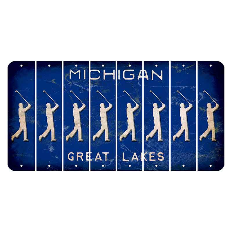 Michigan Blue Great Lakes Cut License Plate Strips (Set of 8) Male Golfer