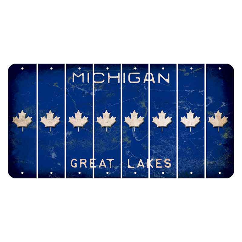 Michigan Blue Great Lakes Cut License Plate Strips (Set of 8) Maple Leaf