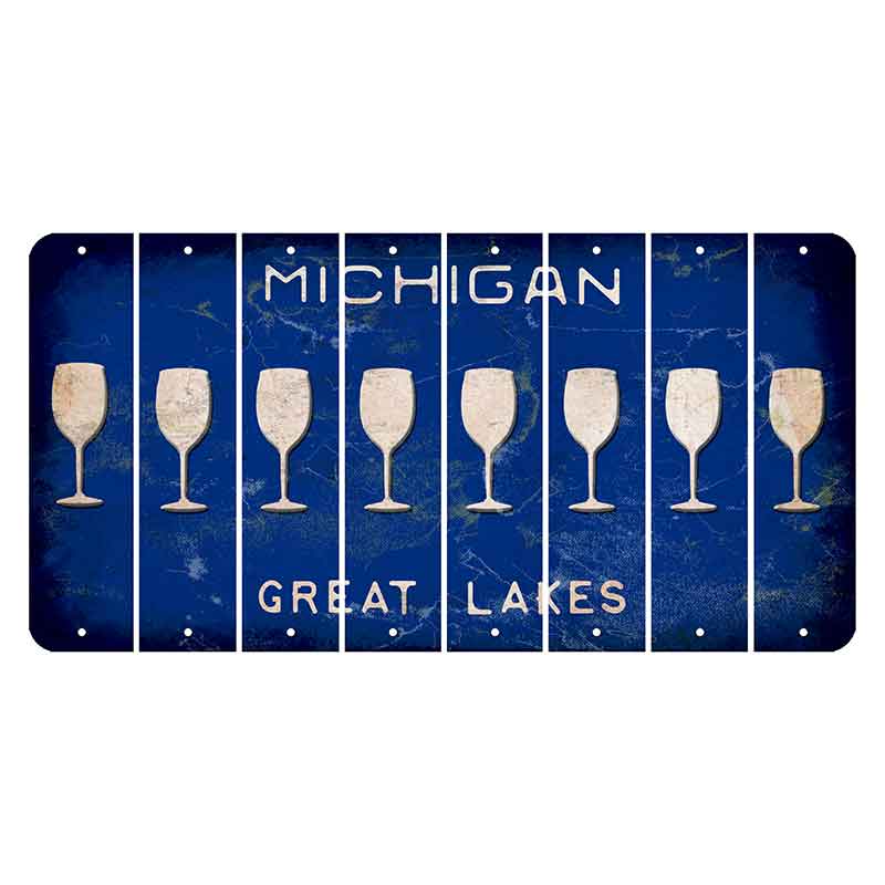 Michigan Blue Great Lakes Cut License Plate Strips (Set of 8) Wine Glass