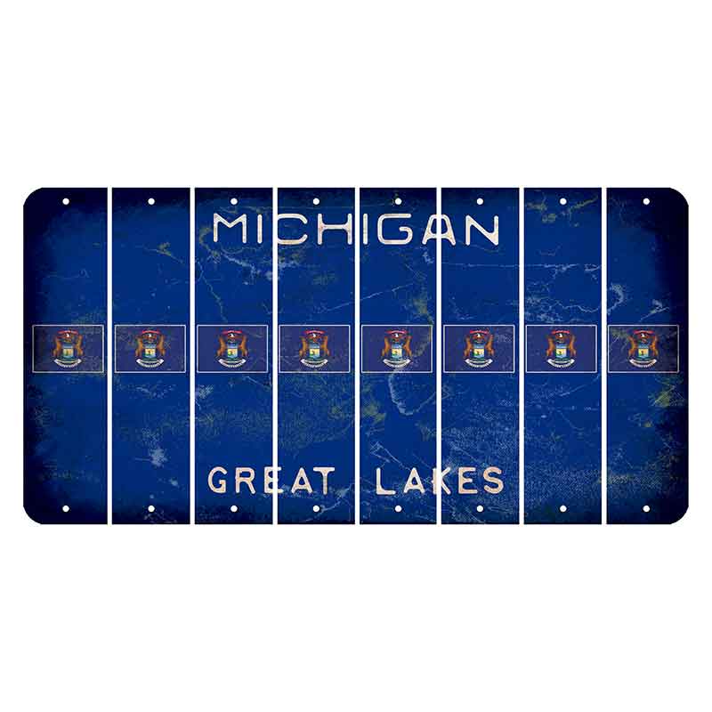 Michigan Blue Great Lakes Cut License Plate Strips (Set of 8) State Flag