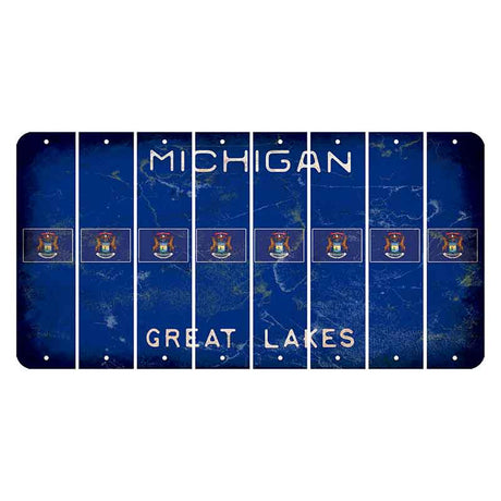 Michigan Blue Great Lakes Cut License Plate Strips (Set of 8) State Flag