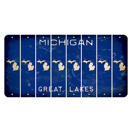 Michigan Blue Great Lakes Cut License Plate Strips (Set of 8) State Silhouette